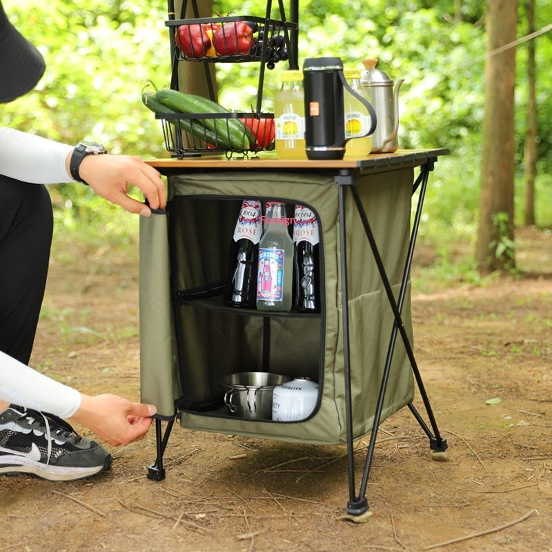Aluminum Folding Camp Table with Storage Cabinet